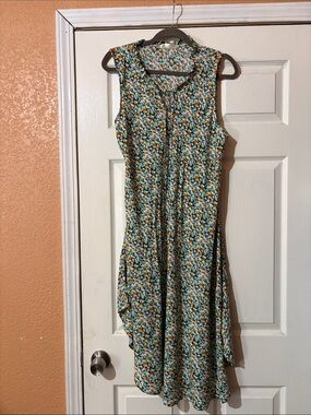 Sleeveless Floral Summer Dress in Teal and Orange